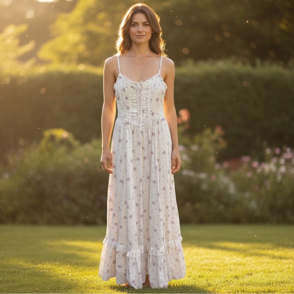 Vintage GUNNE SAX Floral Maxi Dress Size Small Estimated